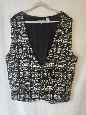 Men's Black & White 100^ Cotton Patterned V-Neck Vest
